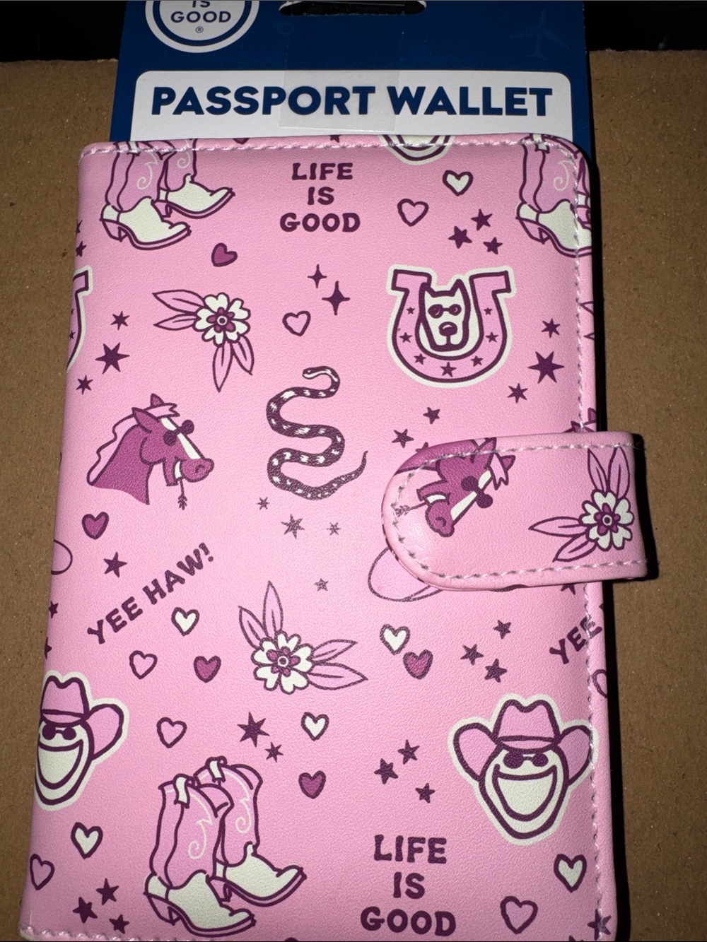 Life Is Good Pink Western Passport Wallet